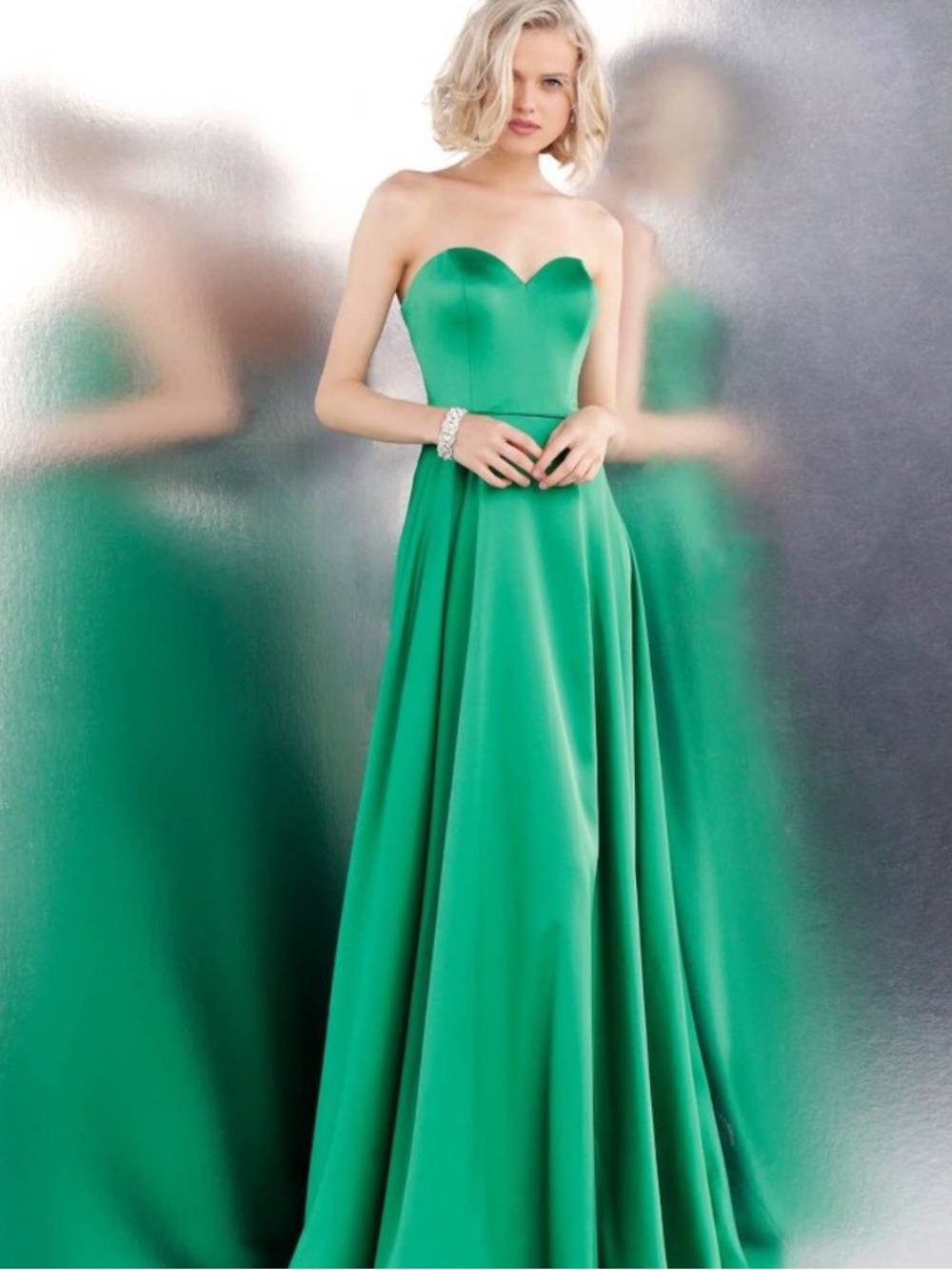 Jovani Strapless Emerald Green Satin Evening Gown Size 10